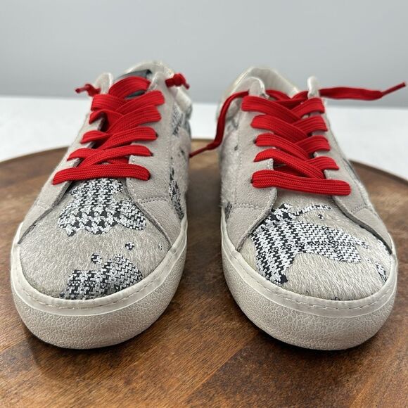 Steve Madden Shoes Wm 10 M Philosophy Lace Up Star Houndstooth Metallic Gold - Picture 2 of 13